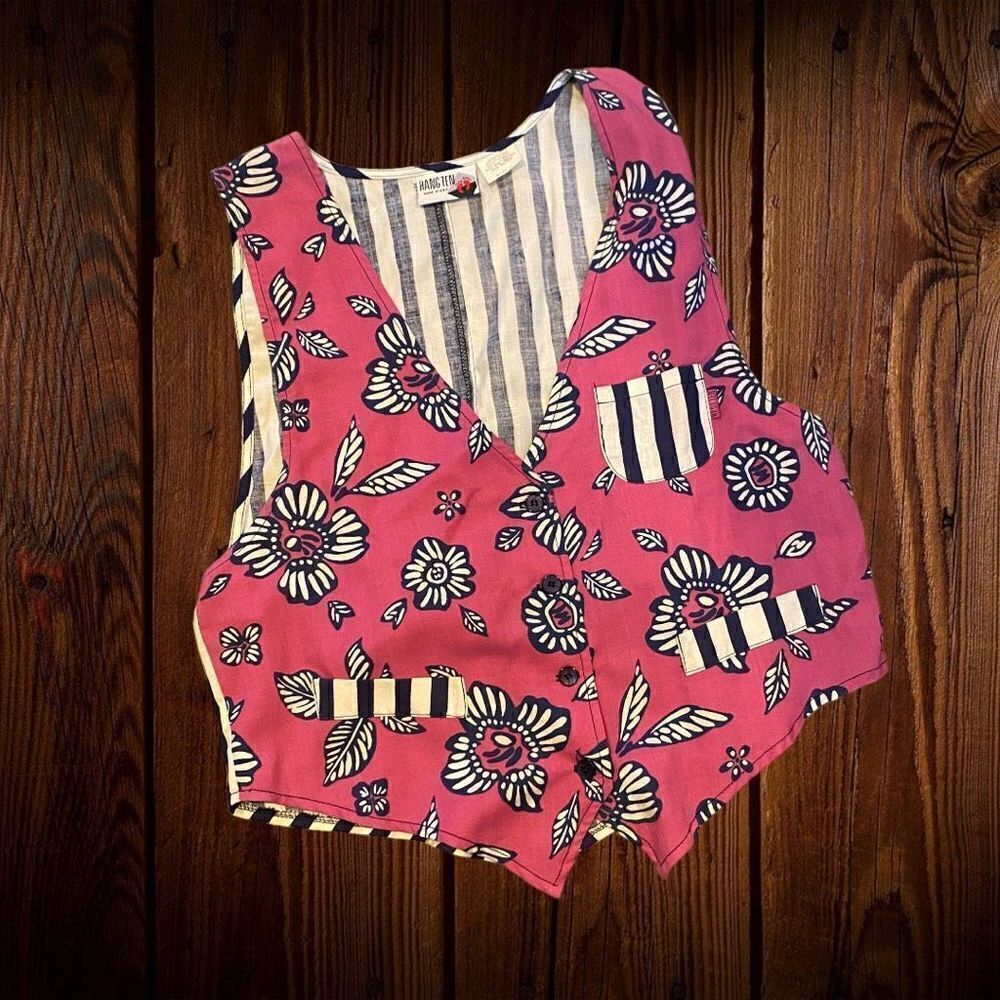 Vintage Hang Ten Tropical Floral Vest Large